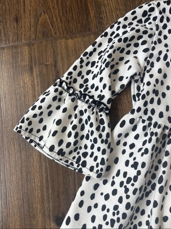 healthtex Cream Dress with Black Spot Print and Ruffle Sleeves - Picture 2 of 5